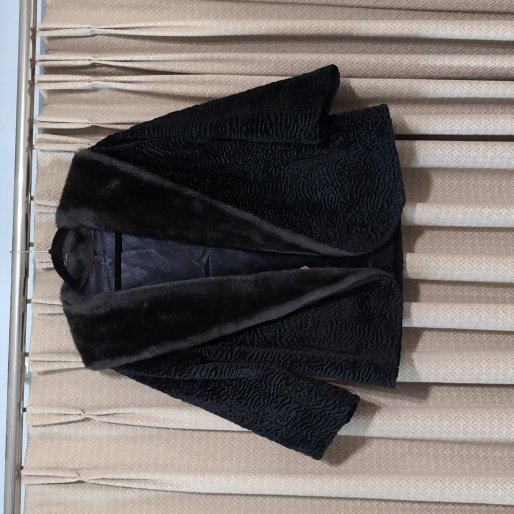 Vintage 1960's Women's Black Fairmoor Car Coat With Brown Fur Trim